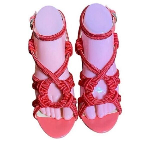 CAbi Womens Red Rope Open Toe Wrapped Chucky Block Heel Tiptoe Sandals Size 8 - Picture 2 of 8